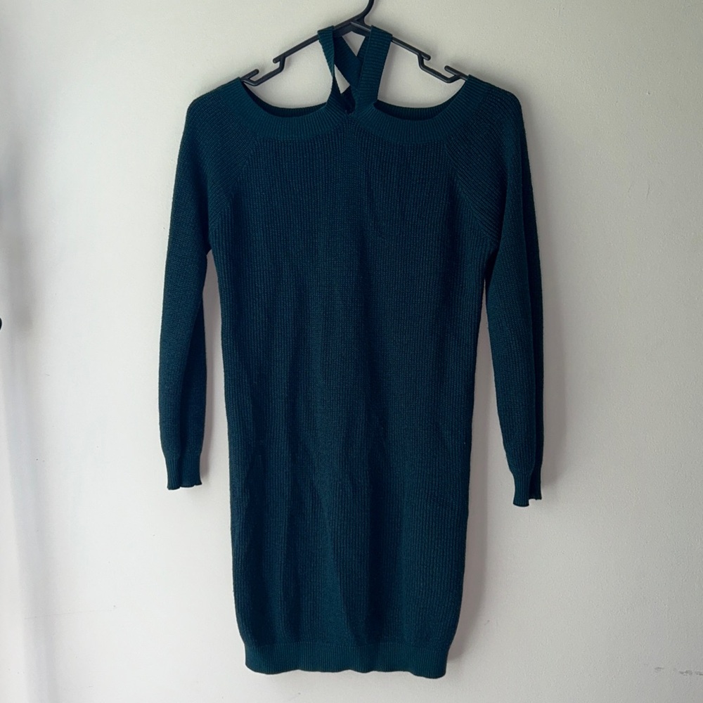 Elegant Teal Knit Dress with Unique Back